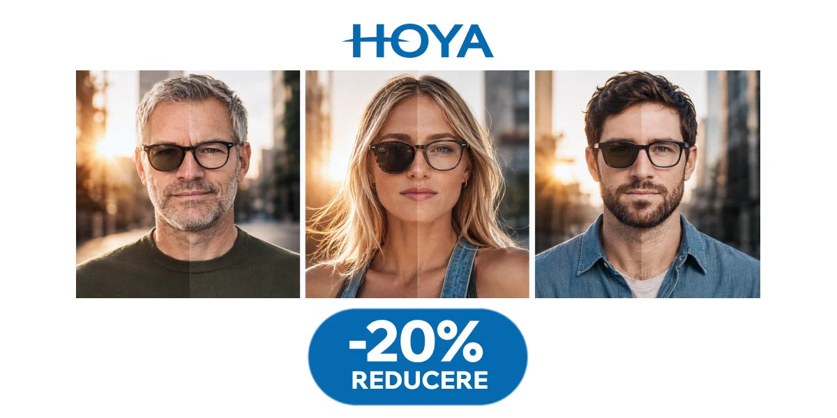 Vara începe cu lentilele HOYA! Acum cu -20%! Se adaptează automat: se închid la soare, revin în interior