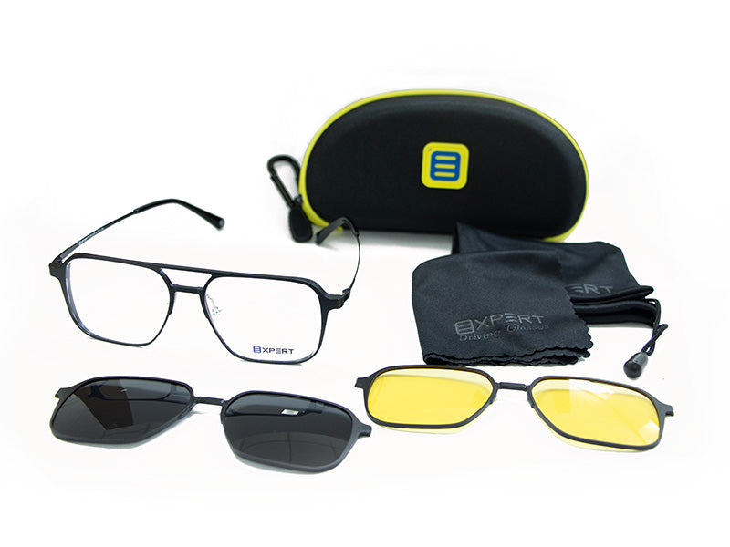 Ochelari pentru sofat Expert New York C1 black + 2 clip-on pe zi si noapte, 2024, din aluminiu + magneziu, unisex
