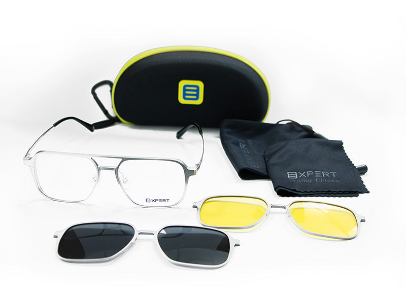 Ochelari pentru sofat Expert New York C3 grey + 2 clip-on pe zi si noapte, 2024, din aluminiu + magneziu, unisex