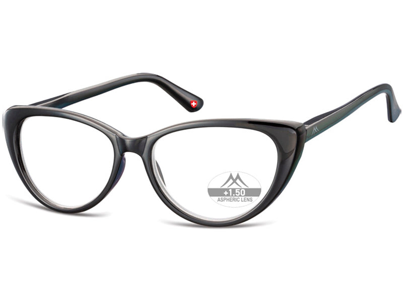 Montana HMR64 +2.50 2024 reading glasses, black, acetate, women's, cat eye + case